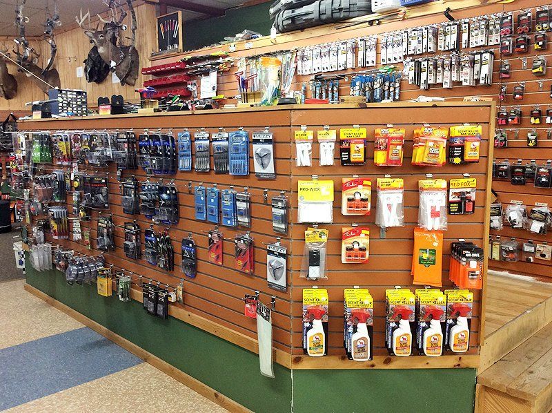 Hunting accessories stocked on the shelves in Whitehall